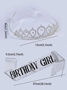 WHICHLIFE 2pcs Birthday Party Decorative Crown & Sash Set, Minimalist Artificial Crystal Rhinestone Decor Party Accessory For Birthday Party,Christmas - Silver - View 4