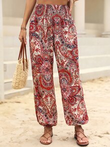 Breezaya 佩斯利印花腰部打褶運動褲 - 彩色 - 查看 3