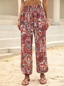 Breezaya 佩斯利印花腰部打褶運動褲 - 彩色 - 查看 5