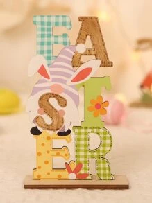 1pc Wooden Decoration Craft, Easter Gonk & Letter Design Decoration Object For Home - Multicolor - View 1