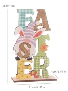 1pc Wooden Decoration Craft, Easter Gonk & Letter Design Decoration Object For Home - Multicolor - View 3