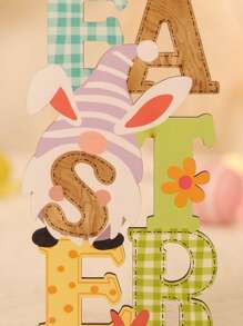 1pc Wooden Decoration Craft, Easter Gonk & Letter Design Decoration Object For Home - Multicolor - View 4