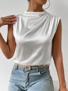 Chiquease Mock Neck Satin Blouse - White - View 3