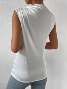 Chiquease Mock Neck Satin Blouse - White - View 2