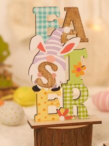 1pc Wooden Decoration Craft, Easter Gonk & Letter Design Decoration Object For Home - Multicolor - View 5