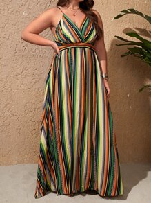 SHEIN Clasi Plus Striped & Geo Print Cami Dress - Multicolor - View 4