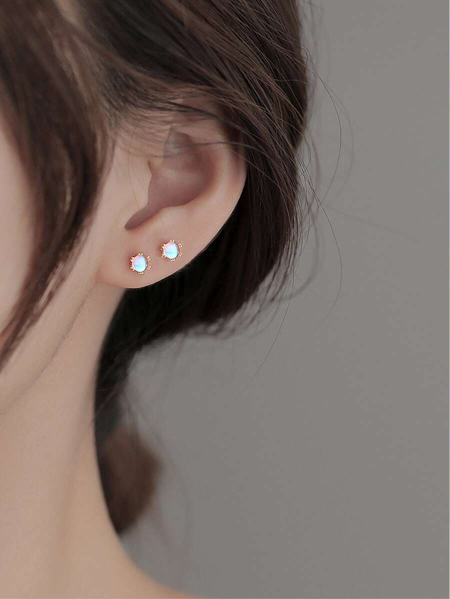 Nooxian 1對時尚極簡石頭裝飾耳釘適合女士日常裝飾