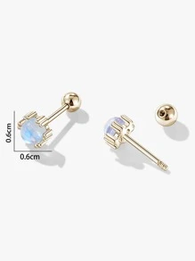 Nooxian 1對時尚極簡石頭裝飾耳釘適合女士日常裝飾 - 金黃色 - 查看 4