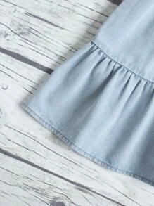 Toddler Girls Bow Shoulder Ruffle Hem Cami Denim Dress - Light Wash - View 4