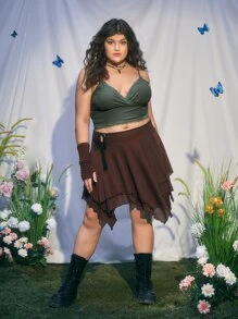 ROMWE Plus Lace Trim Cami Top - Dark Green - View 3