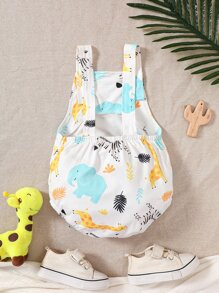 男嬰卡通圖案背帶連體衣 - 白色 - 查看 2