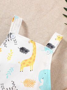 男嬰卡通圖案背帶連體衣 - 白色 - 查看 3