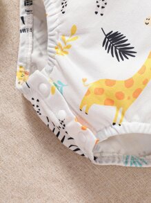 男嬰卡通圖案背帶連體衣 - 白色 - 查看 4