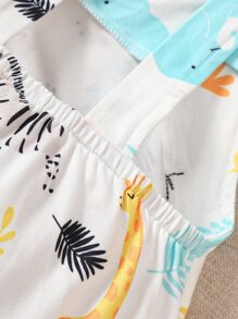 男嬰卡通圖案背帶連體衣 - 白色 - 查看 5