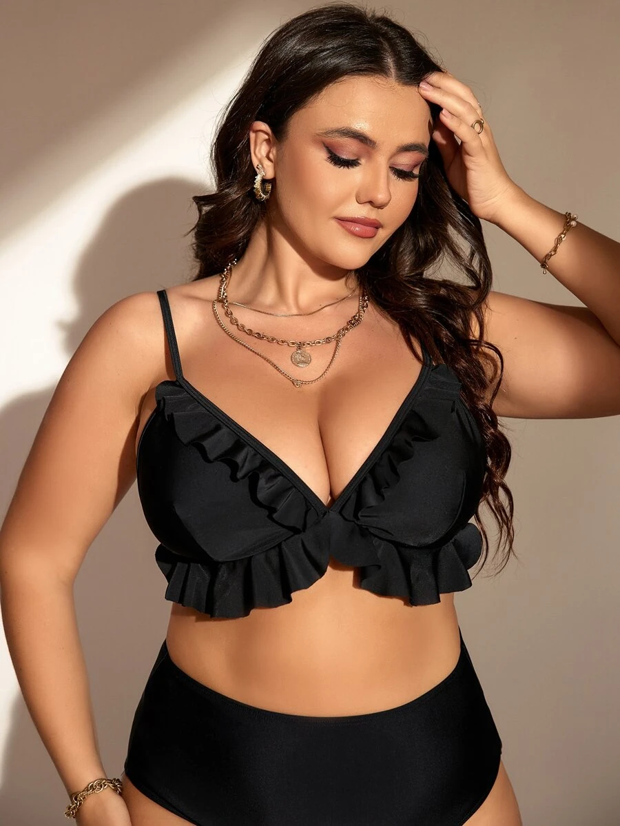 SHEIN Swim Curve Top bikini ribete con fruncido