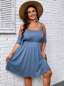 SHEIN LUNE Vestido línea A de hombros descubiertos - Neblina azul - Ver 3