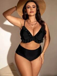 SHEIN Swim Curve Top bikini ribete con fruncido