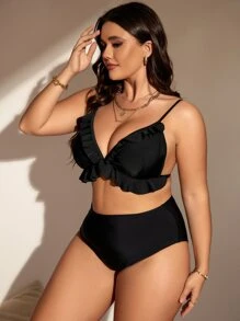 SHEIN Swim Curve Top bikini ribete con fruncido