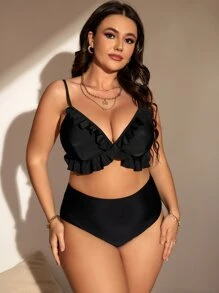 SHEIN Swim Curve Top bikini ribete con fruncido