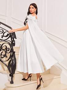 Modelyn Đầm Tương phản lông thú giả Dây kéo Sọc ngựa vằn Buổi tiệc - trắng - Xem 2