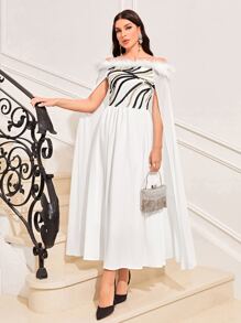 Modelyn Đầm Tương phản lông thú giả Dây kéo Sọc ngựa vằn Buổi tiệc - trắng - Xem 3