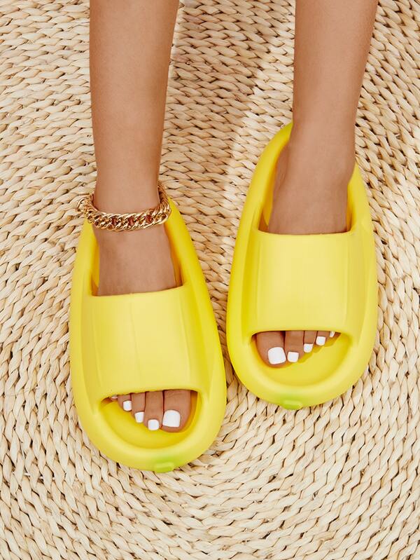 Women Single Band Slides, Funky Yellow EVA Slides SHEIN USA