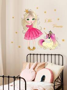 1 件 PVC 墙贴，独角兽与人物图形墙贴，家居贴纸，墙贴，乙烯基贴花，春季装饰品，让您的家焕然一新，Rama 装饰贴纸