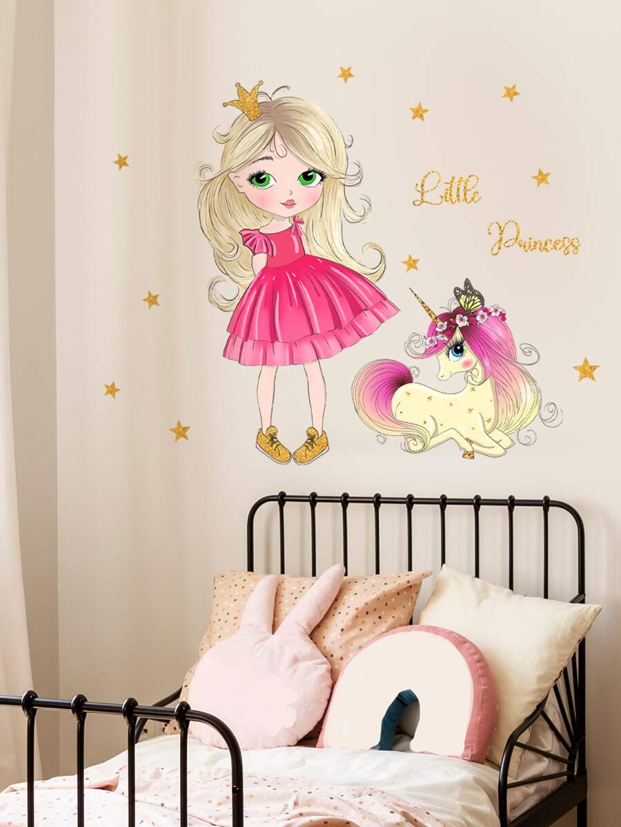 1 件 PVC 墙贴，独角兽与人物图形墙贴，家居贴纸，墙贴，乙烯基贴花，春季装饰品，让您的家焕然一新，Rama 装饰贴纸