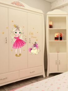 1 件 PVC 墙贴，独角兽与人物图形墙贴，家居贴纸，墙贴，乙烯基贴花，春季装饰品，让您的家焕然一新，Rama 装饰贴纸