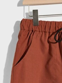 Manfinity Men Drawstring Waist Slant Pocket Shorts - Burnt Orange - View 4