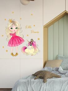 1 件 PVC 墙贴，独角兽与人物图形墙贴，家居贴纸，墙贴，乙烯基贴花，春季装饰品，让您的家焕然一新，Rama 装饰贴纸