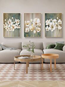 3pcs/set Floral Pattern Unframed Painting, Nordic Chemical Fiber Unframed Picture For Home Decor - Multicolor - View 1