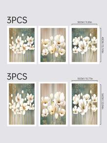 3pcs/set Floral Pattern Unframed Painting, Nordic Chemical Fiber Unframed Picture For Home Decor - Multicolor - View 5