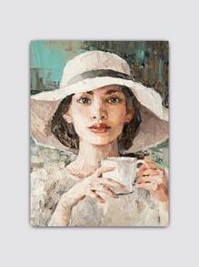 1 件波西米亞風格咖啡館藝術帆布畫印刷海報展示一個戴著白帽子拿著一杯咖啡的女孩適合咖啡館牆壁裝飾帶框架客廳廚房家居藝術裝飾 - 彩色 - 查看 6