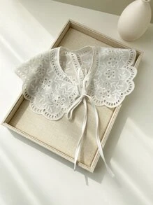 Floral Embroidered Dickey Collar - White - View 1