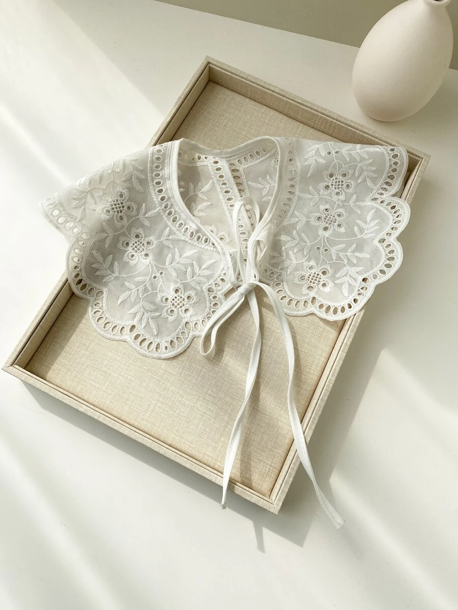 Floral Embroidered Dickey Collar - White - View 1