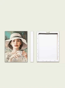 1 件波西米亞風格咖啡館藝術帆布畫印刷海報展示一個戴著白帽子拿著一杯咖啡的女孩適合咖啡館牆壁裝飾帶框架客廳廚房家居藝術裝飾 - 彩色 - 查看 3