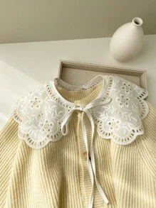 Floral Embroidered Dickey Collar - White - View 4