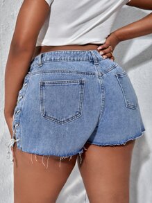 SHEIN SXY Denim Shorts mit seitlichem Band, umgesäumtem Saum