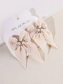 2个珍珠水钻蝴蝶结发夹，可爱俏皮的发饰，适合搭配连衣裙、卫衣等。 - 杏色 - 查看 1