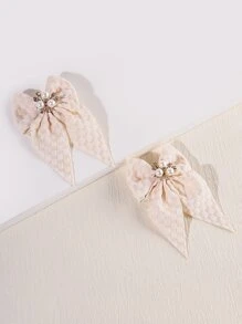 2个珍珠水钻蝴蝶结发夹，可爱俏皮的发饰，适合搭配连衣裙、卫衣等。 - 杏色 - 查看 2