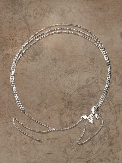 Cadena para cintura con diseño de diamante de imitación con accesorio de mariposa