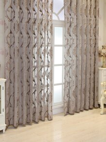 Cortina transparente de privacidad con filtrado de luz con damasco con bordado panel transparente poliéster para casa - Café integral - Ver 6