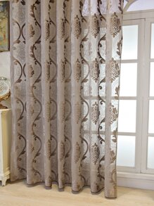 Cortina transparente de privacidad con filtrado de luz con damasco con bordado panel transparente poliéster para casa - Café integral - Ver 4