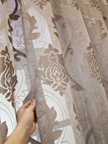 Cortina transparente de privacidad con filtrado de luz con damasco con bordado panel transparente poliéster para casa - Café integral - Ver 7