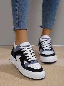 女士撞色高幫前綁帶休閒運動板鞋 - 彩色 - 查看 3