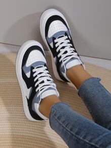 女士撞色高幫前綁帶休閒運動板鞋 - 彩色 - 查看 4