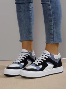 女士撞色高幫前綁帶休閒運動板鞋 - 彩色 - 查看 5