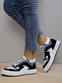 女士撞色高幫前綁帶休閒運動板鞋 - 彩色 - 查看 6