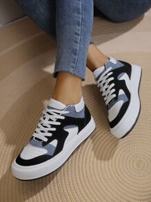 女士撞色高幫前綁帶休閒運動板鞋 - 彩色 - 查看 8